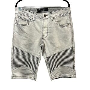 Marc Ecko Cut & Sew Gray Denim Moto Biker Shorts Mens Size 32‎